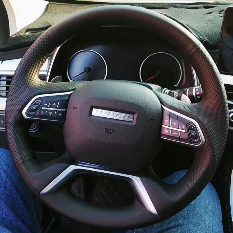 ization Car Steering Wheel Cover Black Hand Sewing  Leather For Haval H6  Automotive Interior Accessories Black Thread