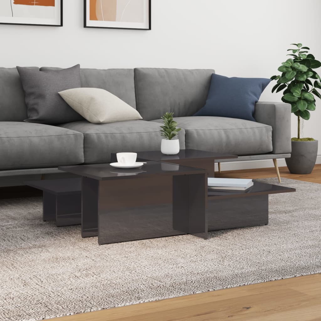 Coffee Tables 2 pcs High Gloss Grey Particleboard