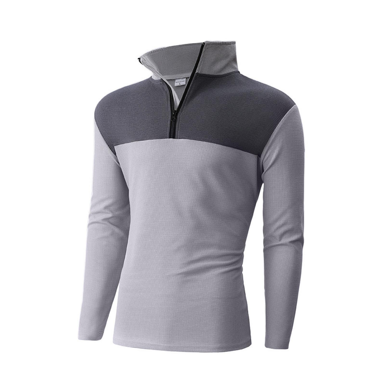

Men s And Women s Casual Color-blocked Stand-up Collar Long-sleeved T-shirt, Men s Sporty Breathable Half-zipper Top M