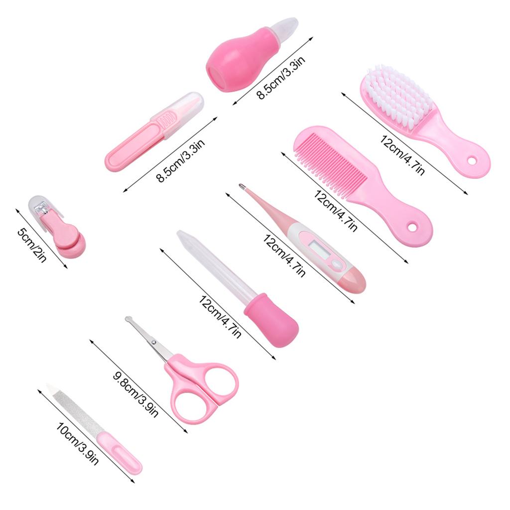 9 Stück Praktisches Tägliches Baby Nagelknipser Schere Haarbürste Kamm Maniküre Pflege Set Rosa