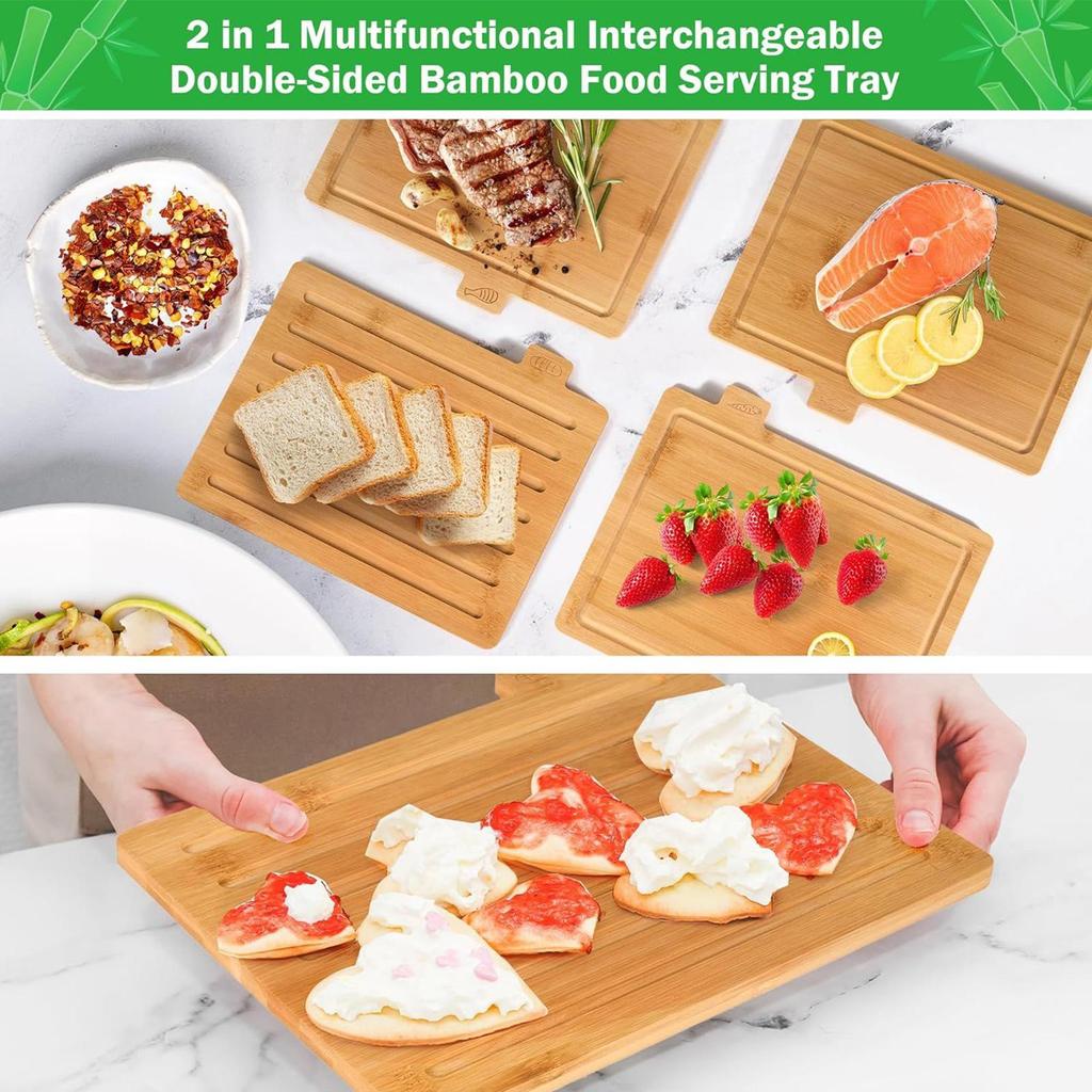 Cutting Boards with Holder Sets for Kitchen Wood Chopping Block for Meat Fish Vegetables Food Chopping Wood Boards Set