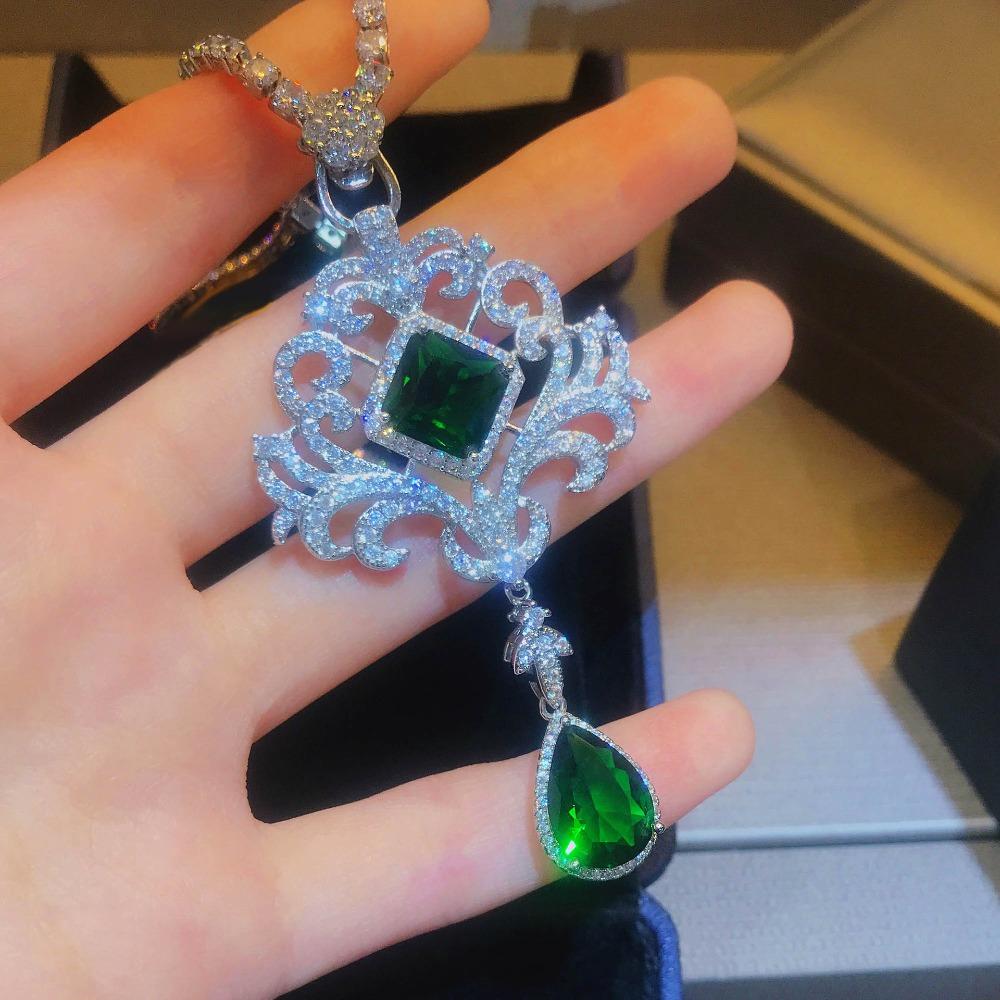 Luxury Emerald Ruby Pendant Necklace Micro Pave Diamond Hollow Drop Pear Shape