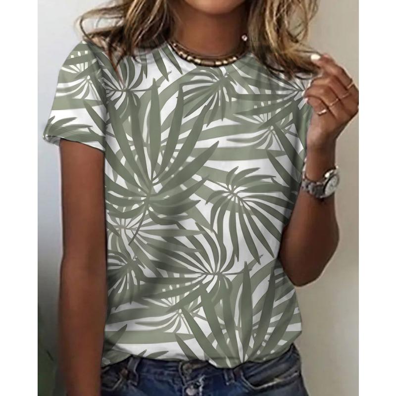 

Летняя женская футболка с коротким рукавом с цветочным 3D цифровым принтом, быстросохнущая 6xl