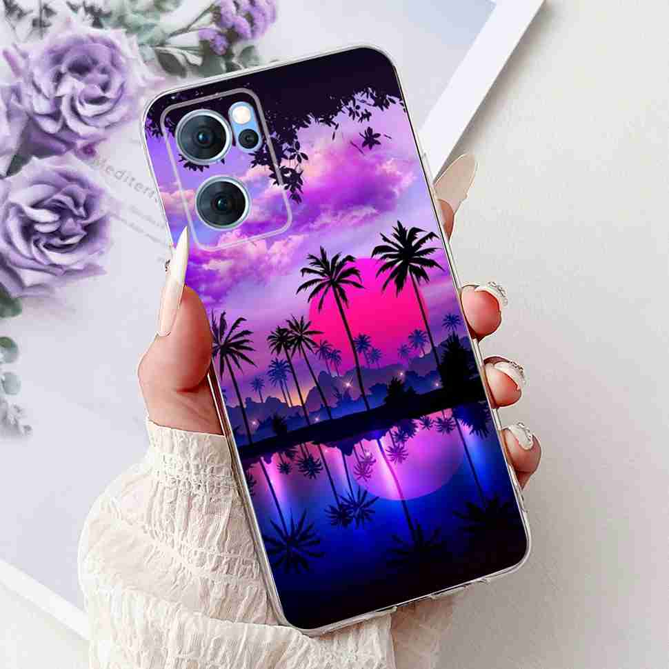 For Oppo Reno7 5G Casing Cute Cat Flower Painted Cover Soft Fundas Phone Case For Oppo Find X5 FindX5 Lite Reno 7 5G Back Cover