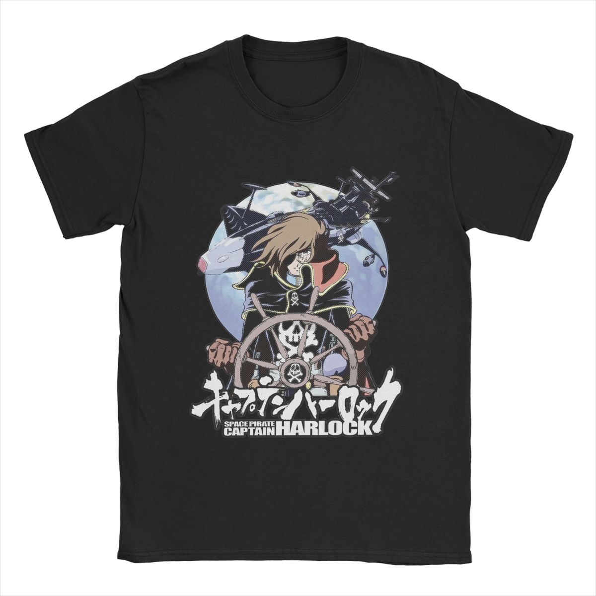 

Space Pirate Captain Harlock Albator T-Shirts Men Vintage Pure Cotton Tees Crew Neck Short Sleeve T Shirts Gift Clothing M