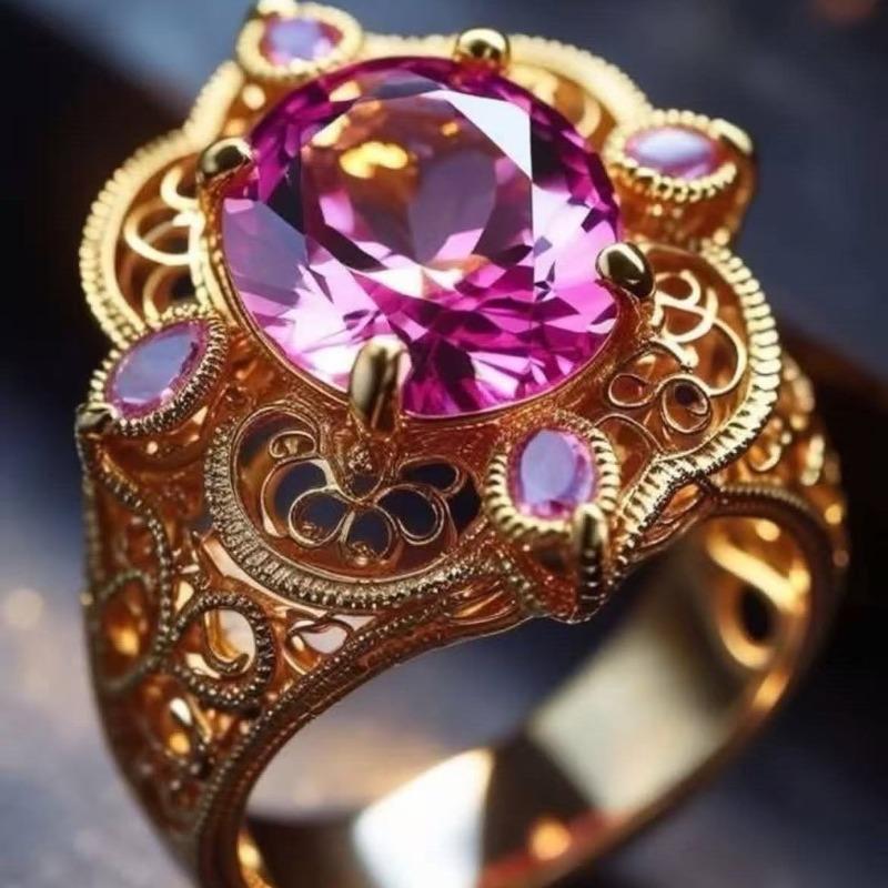 Luxury Ins Ladies Ring Set with Pink Gemstones European and American Exaggerated Pigeon Egg Jewelry