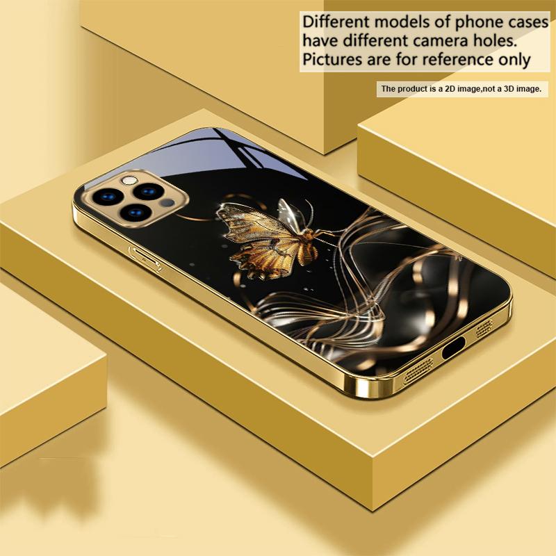 Der Goldene Schmetterling Für IPhone 17Pro Max 16 17 Pro 15 Pro 14 13 Plus 12 Mini 11Pro Max XR 16E 17Air Goldene Glas-Handyhülle