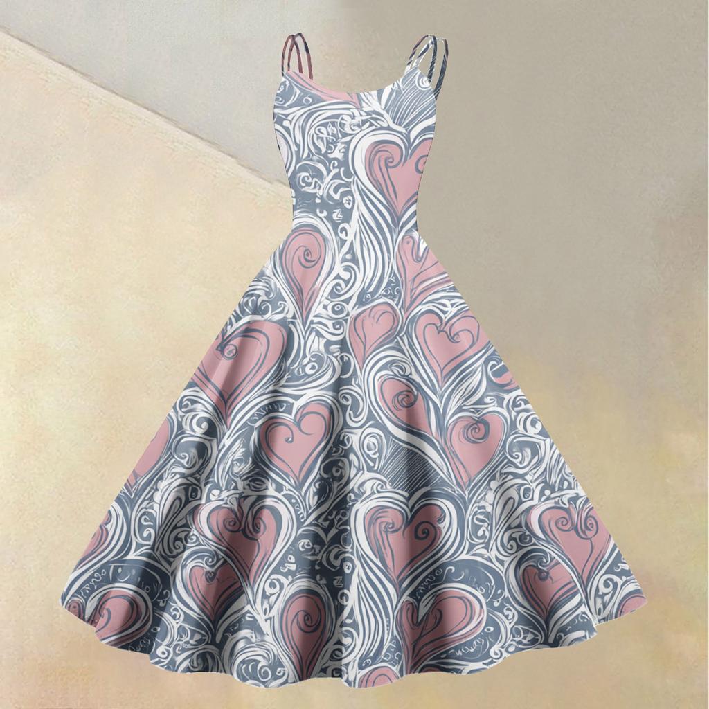 Women's Valentine's Day Love Heart Print Sexy Off Shoulder Vintage Dress
