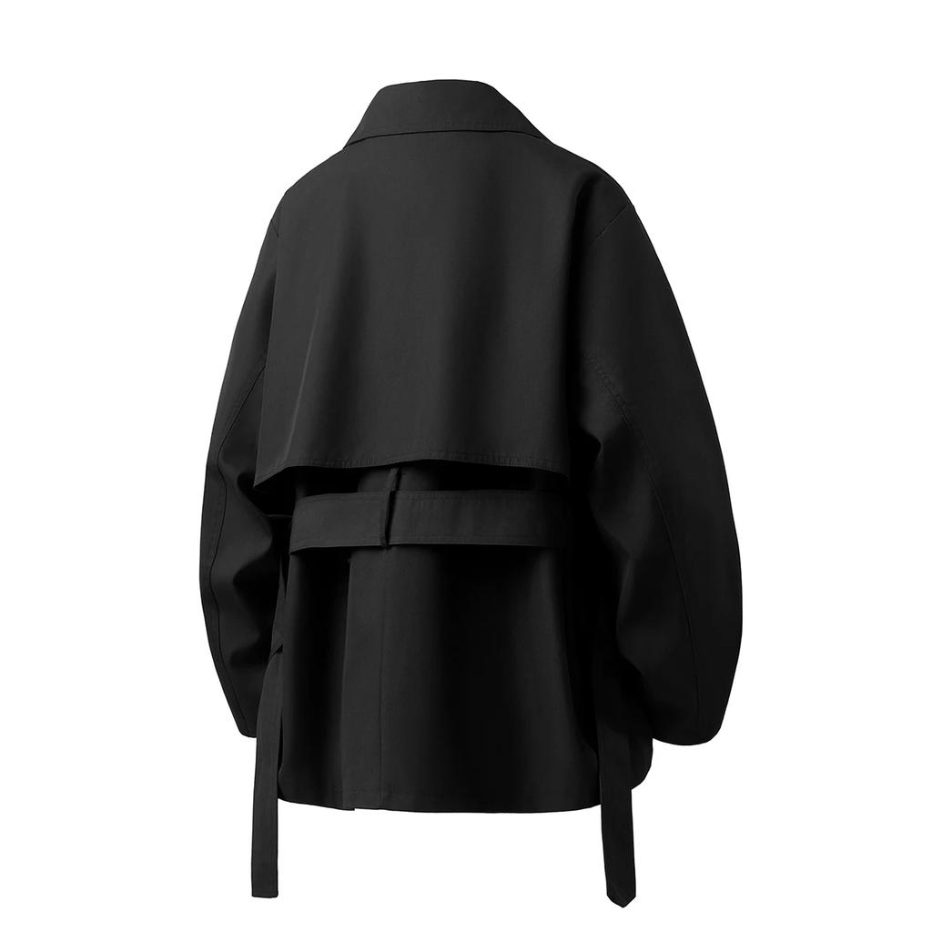 Spring Autumn Men's Retro Short Trench Solid Color Turn Down Collar Double Breasted Fashion Outerwear Coats Men Loose Jackets