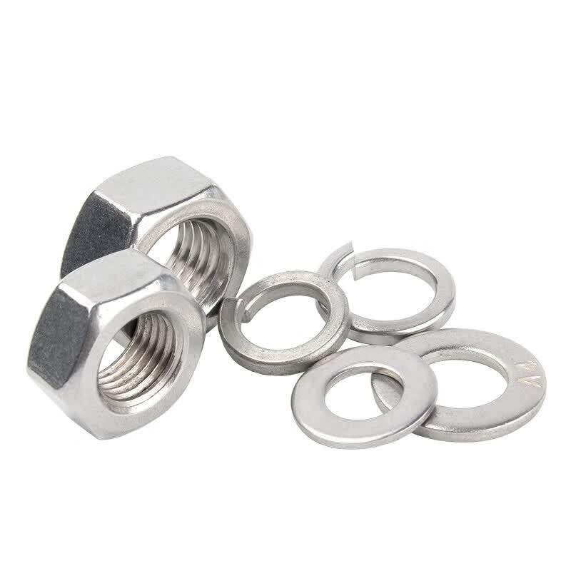 GUWANJI 304 Stainless Steel Hex Nut, Washer & Spring Washer Set