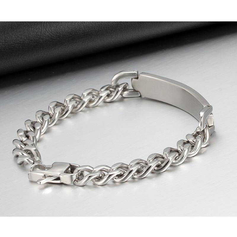 Bracciale Uomo Catena a Maglia Cubana in Acciaio Inossidabile Colore Argento Bracciale Personalizzato Barra Personalizzata Con Nomi Iniziali Data Gioielli Maschili