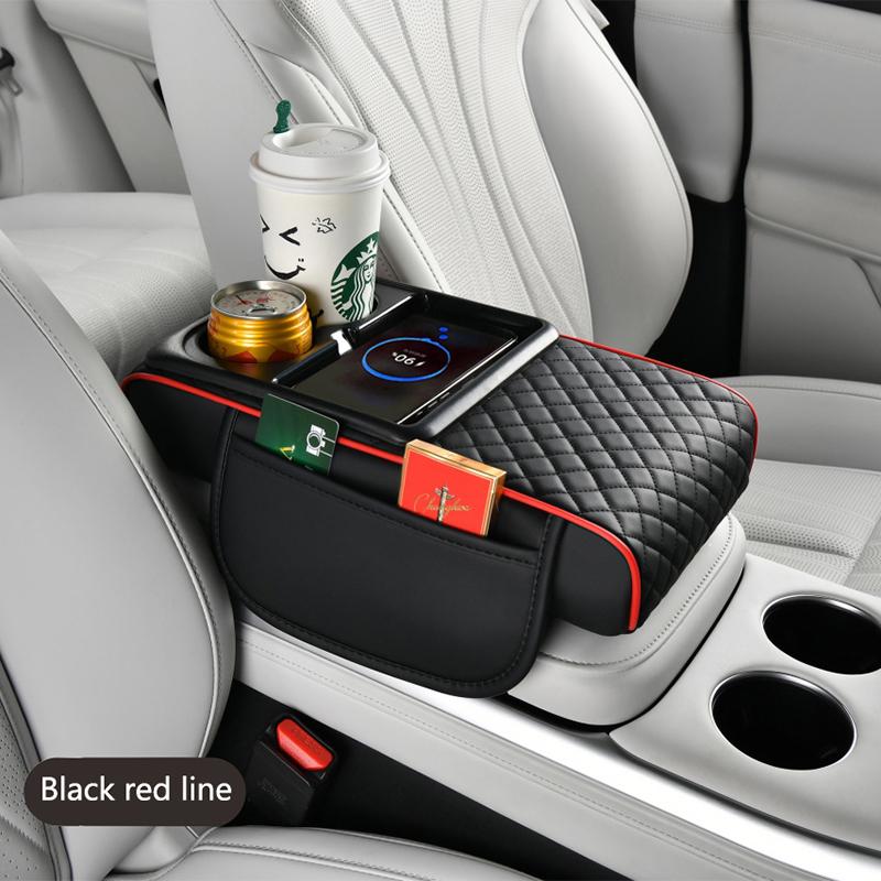 Universale Auto Armlehnenpolster Kabelloses Laden Verdicken Höhenpolster Getränkehalter Organizerbox Memory-Polster Armlehnenkissen