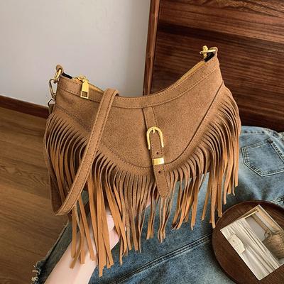 Maillard-braune Fransen-Tasche Herbst Neu Boho Retro Vielseitige Umhängetasche