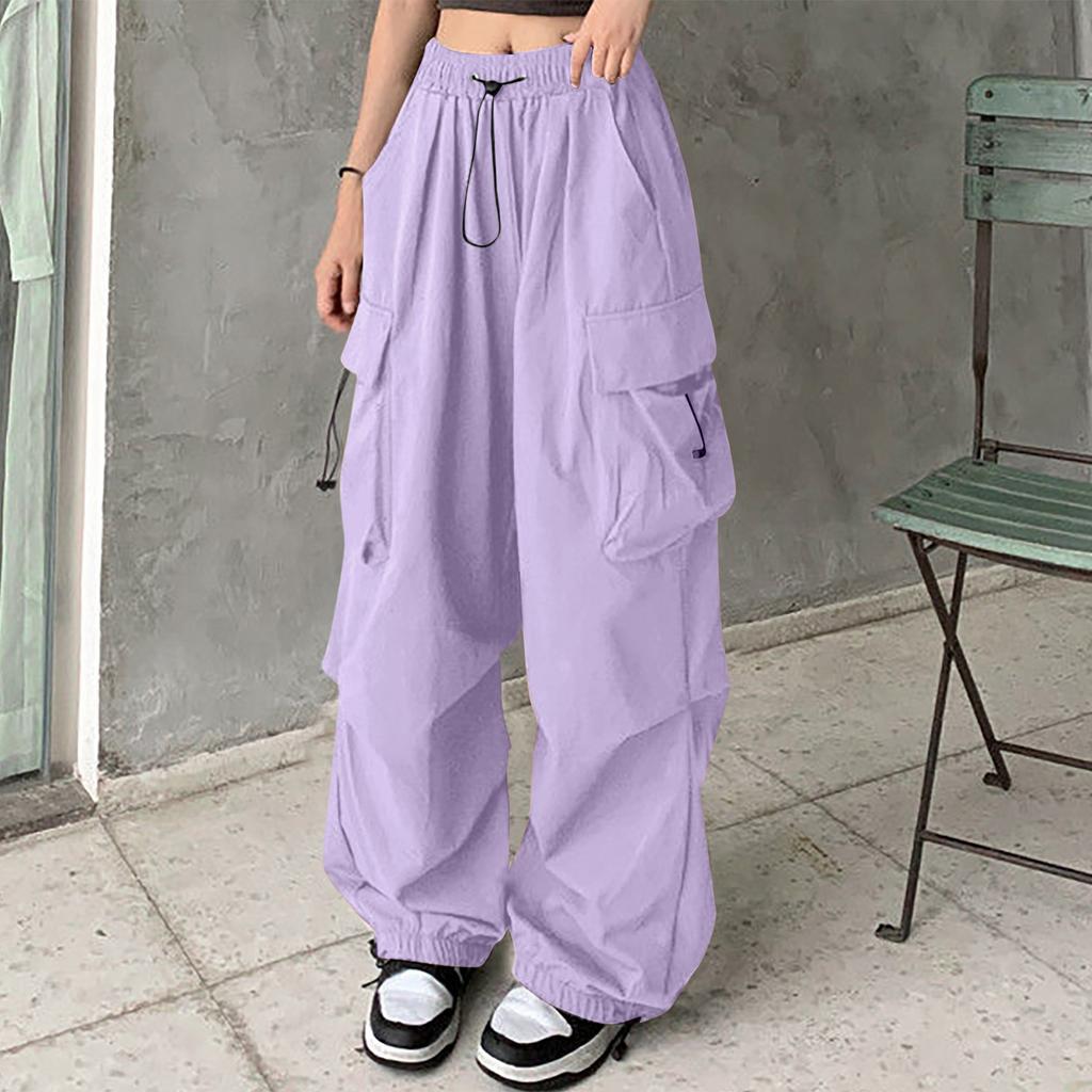 Women's Wide-Leg Athletic Pants with Multiple Pockets, Drawstring and Tapered Ankles