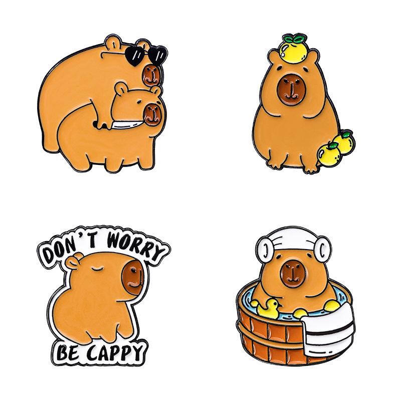 

4PCS Cartoon Capybara Enamel Badges Cute Alloy Metal Pins Lapel Brooches For Backpack Clothing Hat Decorate Jewelry Accessories