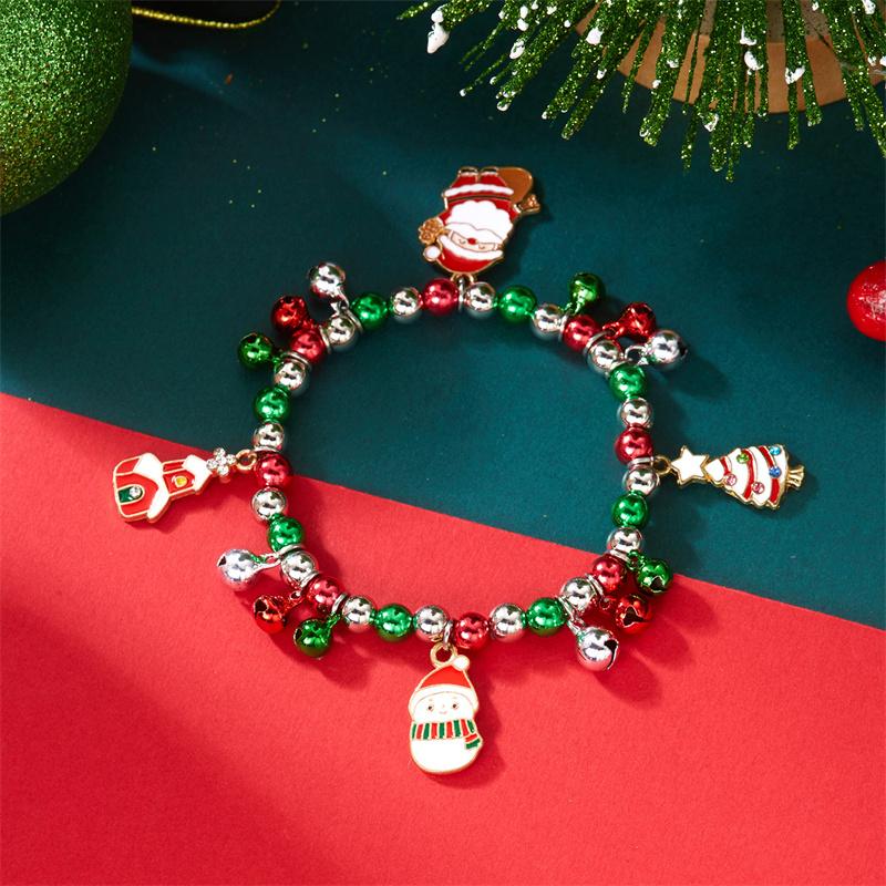 Fashion Christmas Beaded Bracelet for Women Xmas Tree Snowflake Santa Claus Snowman Bell Peal Bracelets Holiday Party Jewelry