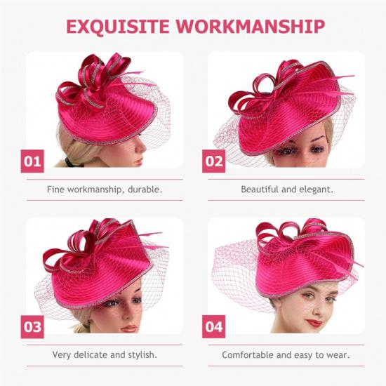 YARNOW Fascinator Hat for Women 1920s Vintage Cocktail Tea Party Headband Pink Mesh Material Special Occasion Accessories