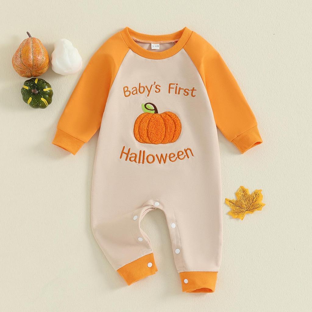 Baby Boy Pumpkin Embroidery Halloween Romper - Super Cute & Perfect for Outdoors