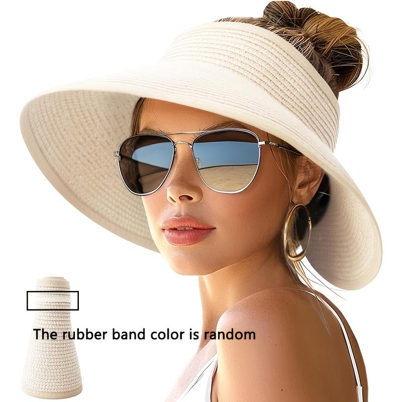 1 шт. Летняя пляжная шляпа для женщин, широкополая скручивающаяся пляжная шляпа для хвоста, складная дорожная соломенная шляпа от солнца светло-коричневого