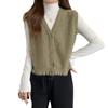 Women's Knitted Vest Outfit with Fungus Edge Hem Design V-neck Sweater Vest