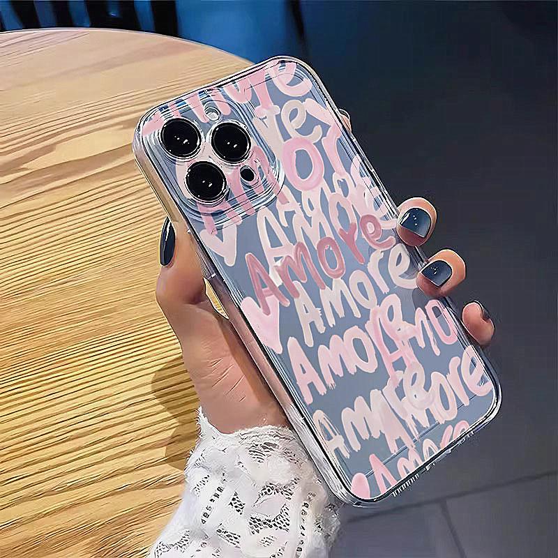 Amore-Love Romantic Soft TPU Phone Case For IPhone 17 16 16E 15 14 13 12 11 Pro Max XR XS Max 7 8 Plus Cute INS Cover Fundas