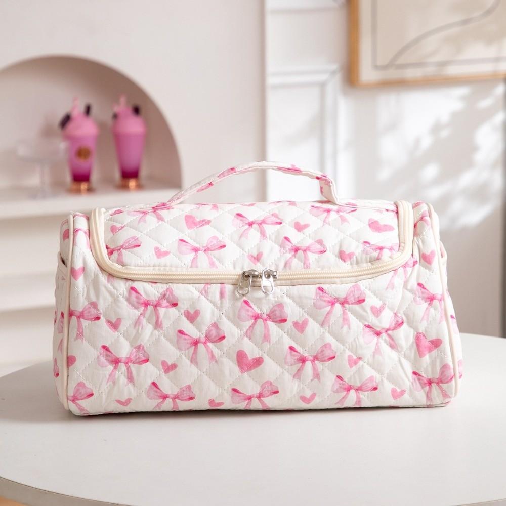 Trendy Toiletry Bag Quilted Makeup Bag Large Capacity Portable Cosmetic Bag Bowknot High-quality Travel Storage Pouch for Women
