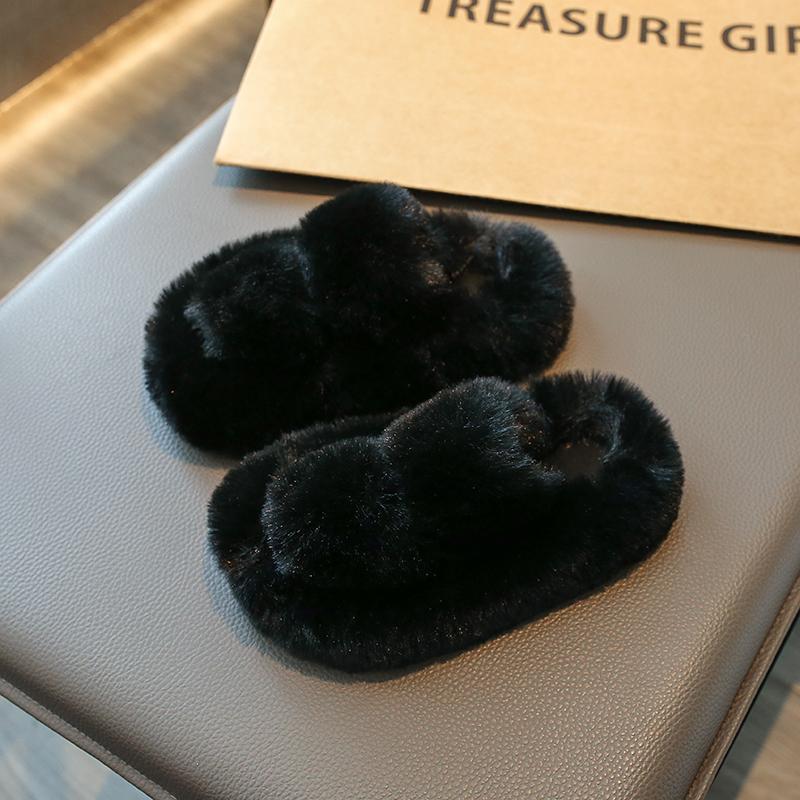 New Children Plush Shoes for Girls Korean Style Thick Sole Parent-child Plush Slippers Korean Style Versatile Cute Princess Flat