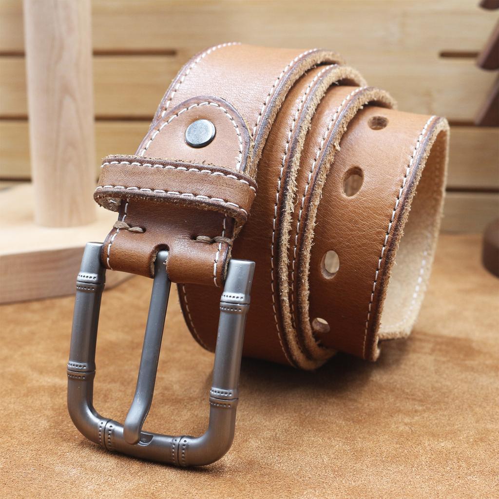 Retro Auto Linie Herren Gürtel Gewaschene Jeans mit Echtleder Mode Dornschließe Herren Erste Schicht Rindsleder Gürtel