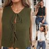 Dame Casual Strikket Vest Sexet Sløjfe Kort Top Ensfarvet Ærmeløs Cardigan Street Style