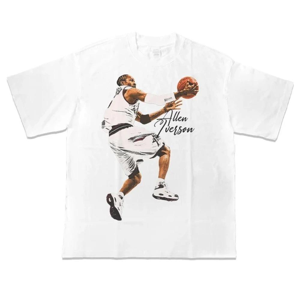 Summer Basketball Star Allen Iverson American Short Sleeves T-shirt Round Neck Loose Cotton Basketball Short Sleeve Streetwear