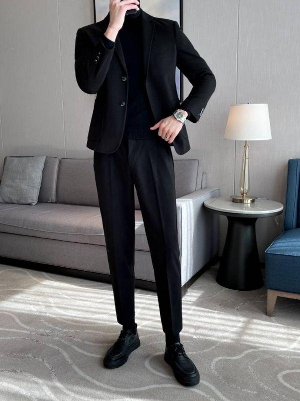 

Мужская куртка из смеси шерсти высшего качества: Повседневный костюм-пальто в корейском стиле осень/зима XXXL чёрный