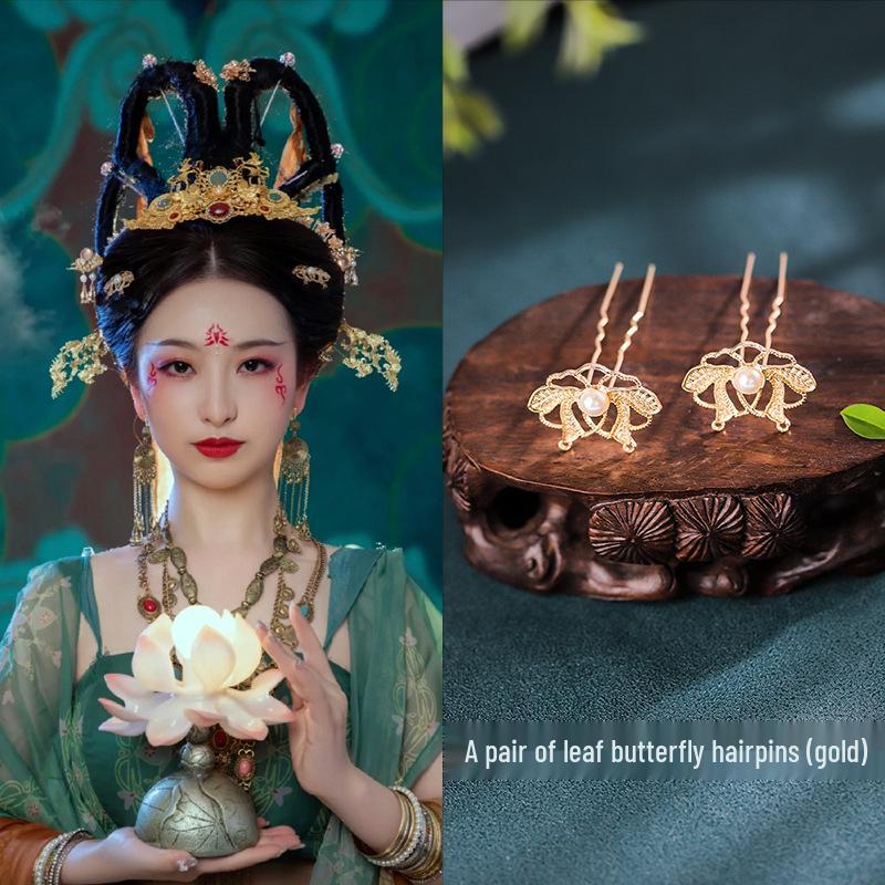 Tang Style Butterfly Flower Hanfu Hairpins - Simple Versatile U-Shaped Hair Accessories.