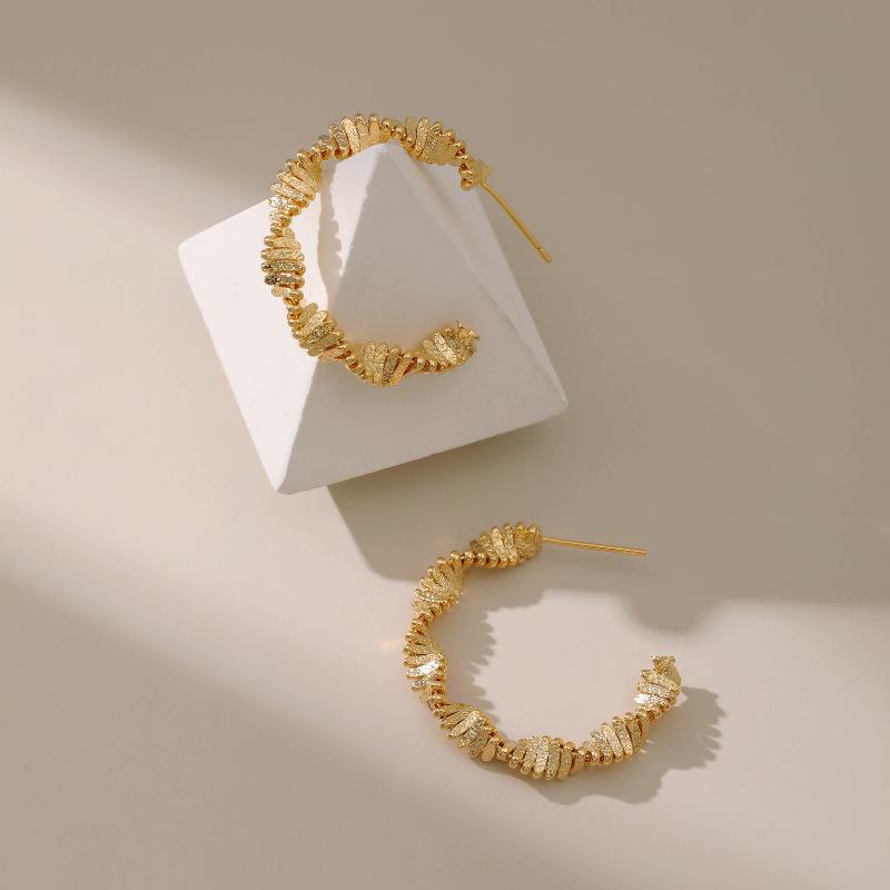 Twisted Braided Cross Semicircle 18k Gold Plated Vintage Hoop Earrings For Women