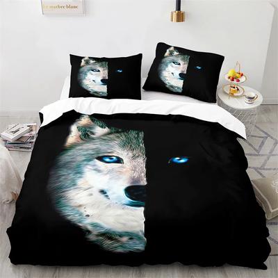 Wolf Duvet Cover King Queen Size Black White Wild Animal Bedding Set For Kids Teens Adults Wildlife Soft Polyester Quilt Cover