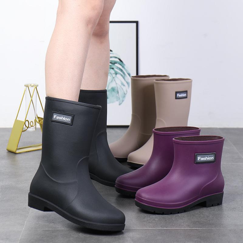 Bottes de pluie tendance pour femmes - Chaussures d'eau courtes, chaudes, antidérapantes et doublées de velours pour le shopping, le lavage de voiture et la cuisine. 37