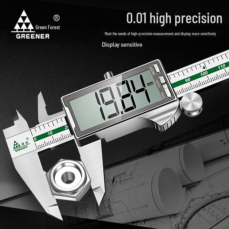 Green Forest Digital Vernier Caliper: High-Precision Stainless Steel Tool for Jewelry and Jade Crafting.