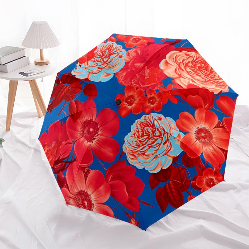 

1 шт. Автоматический складной зонт с цветочным узором, 8 ребер, ветрозащитный, для путешествий и ежедневных поездок, подходит для всех сезонов