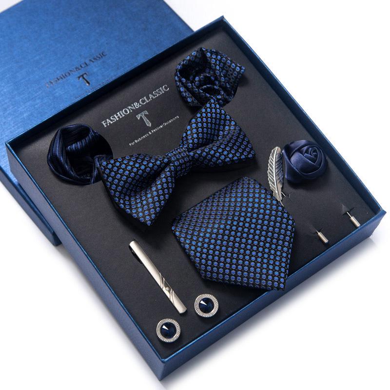 Men's 8-Piece Formal Accessory Set: Bow Tie, Corsage, Brooch, Cufflinks for Weddings.