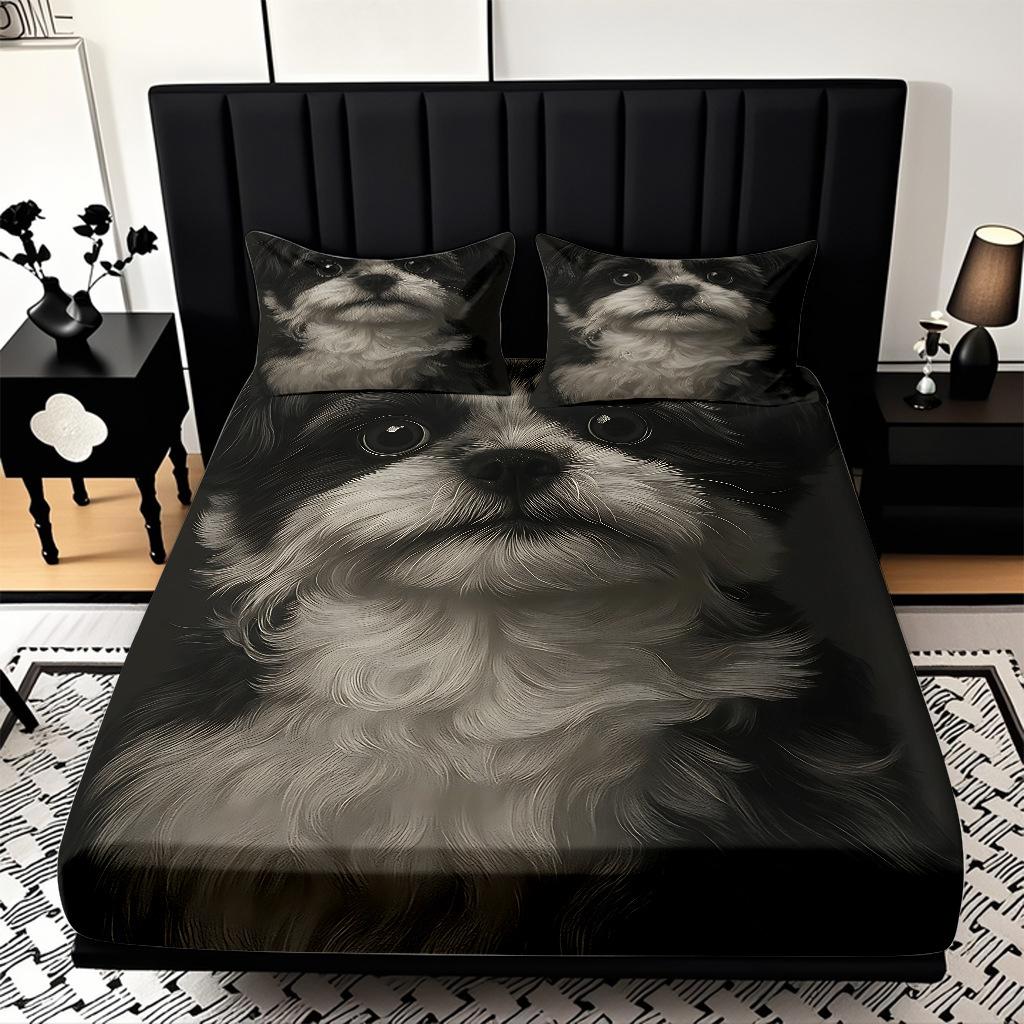 High Definition Digital Printing Cute Puppy Pattern Skin-Friendly Polished Mattress Three-Piece Set