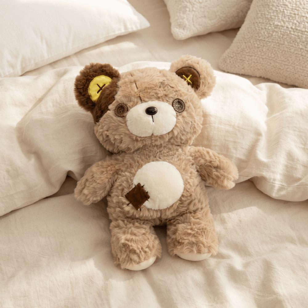 Soft Bear Plush Toy Patchwork Bear Stuffed Doll Kawaii Button Bear Plush Doll Birthday Gifts