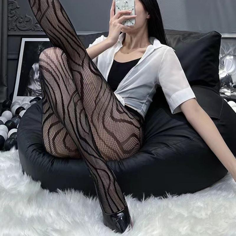 Style Fishnet Stockings Women Striped High Waist Fishnet Tights Summer Fishnet Hollow Floral Thigh High Pantyhose
