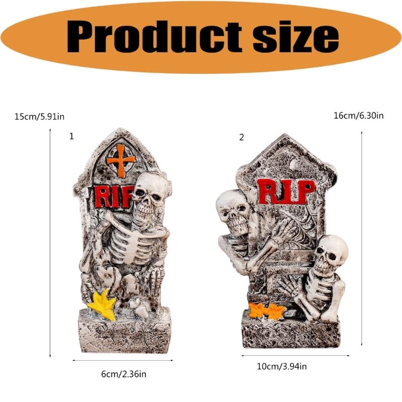 Shelf Ready Halloween Grave Marker Item, Resin Bone Figure Accent for Entry Table Styling and Event Display Use