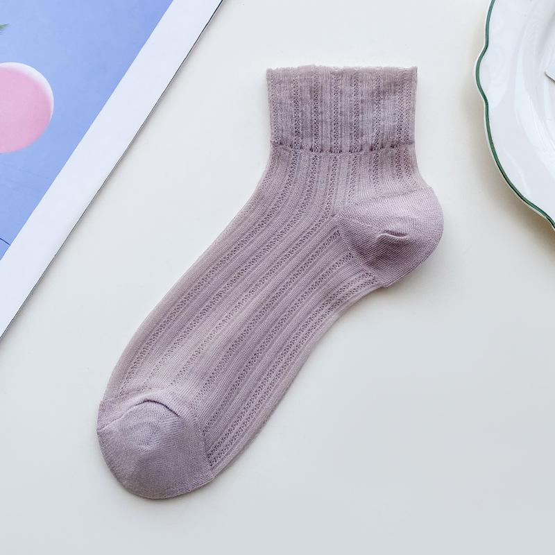 

Женские летние тонкие однотонные кружевные дышащие хлопковые носки средней длины 1 pair фиолетовый