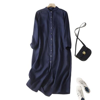 Vestido Camisa Casual Feminino Solto Retrô de Primavera de Manga Comprida