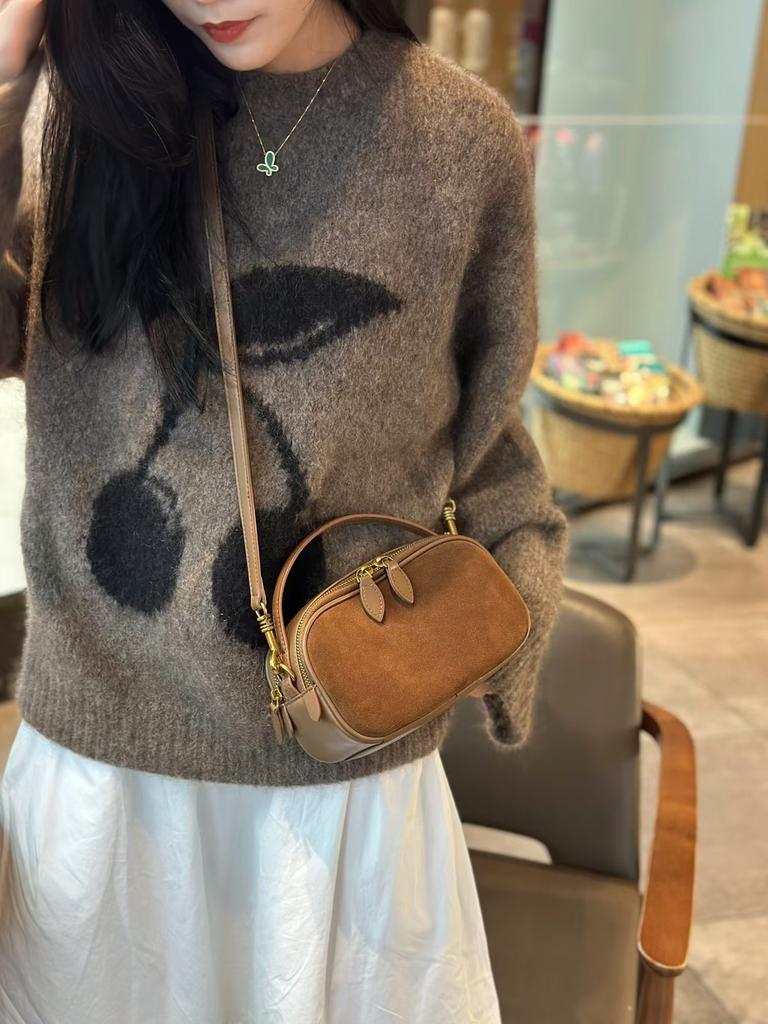 Women's Genuine Leather Small Crossbody Bag - Square Matte Leather Phe Bag, Girl's Fashi Lightweight Shoulder Bag