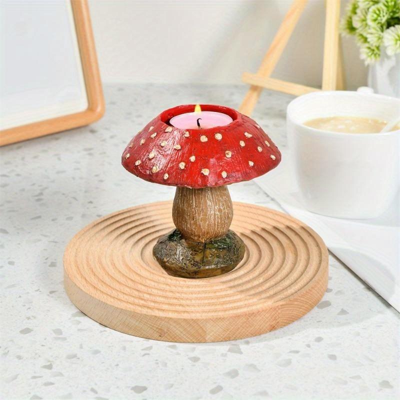 A Pair of Three-dimensional Mushroom Candle Holder Ornaments with Simulated Red Mushroom Candle Holders and Creative