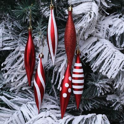 6Pcs Red Color Christmas Tree Decoration Plastic Material Unique Pattern Christmas Ornaments Handcrafted Electroplated Finish