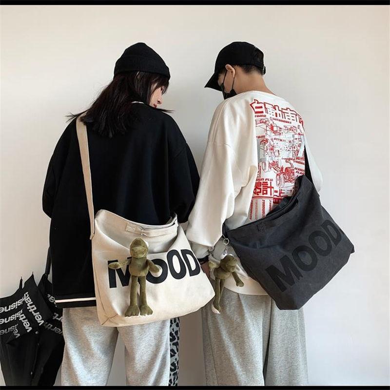 1Pc Top Canvas Bag Youth Men Shoulder Bags Large Capacity Hand Bags Letter Printed Crossbody Bag For Women Students School Bags