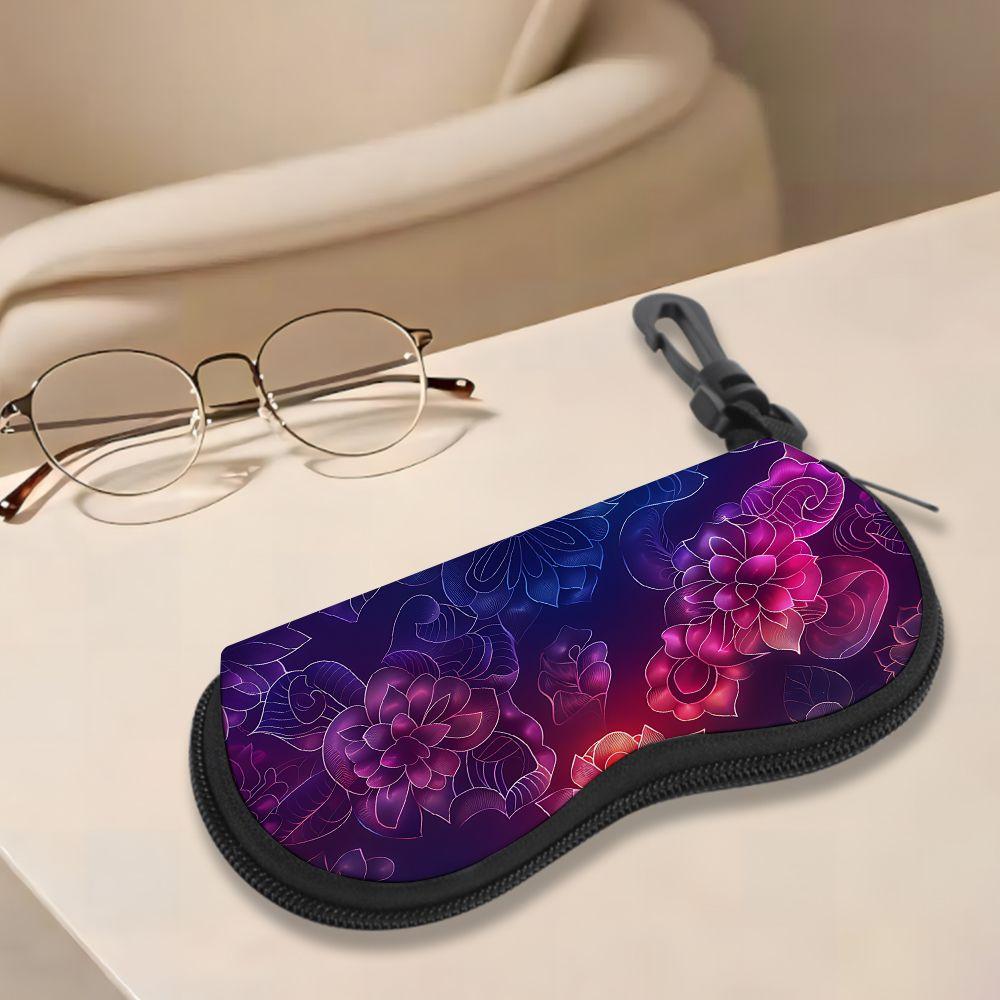 Vibrant Neon Floral Pattern Sunglasses Case, Artistic Botanical Print Eyewear Protective Pouch, Portable Zipper Glasses Organizer for Travel Accessori