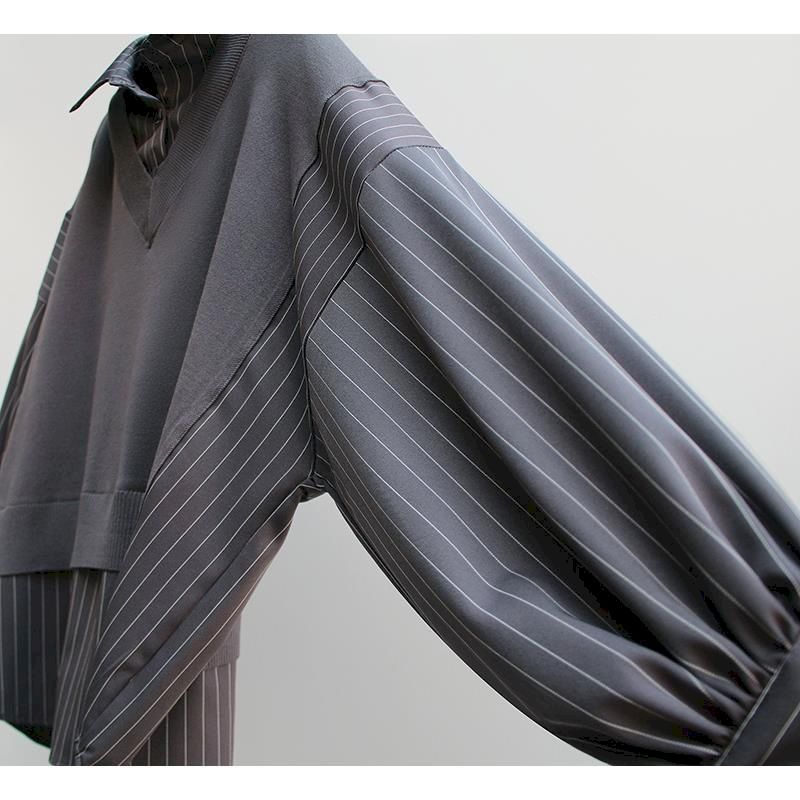 Suéteres de primavera y otoño para mujer, camisa de dos piezas con costuras falsas, suéter holgado de estilo coreano, camisa adelgazante, Tops para mujer